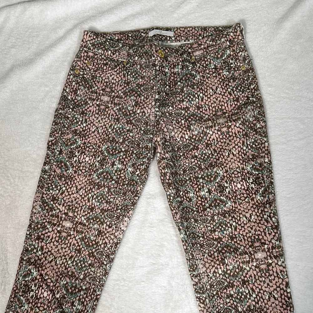 7 For All Mankind Pink and Brown Patterned Skinny Jeans